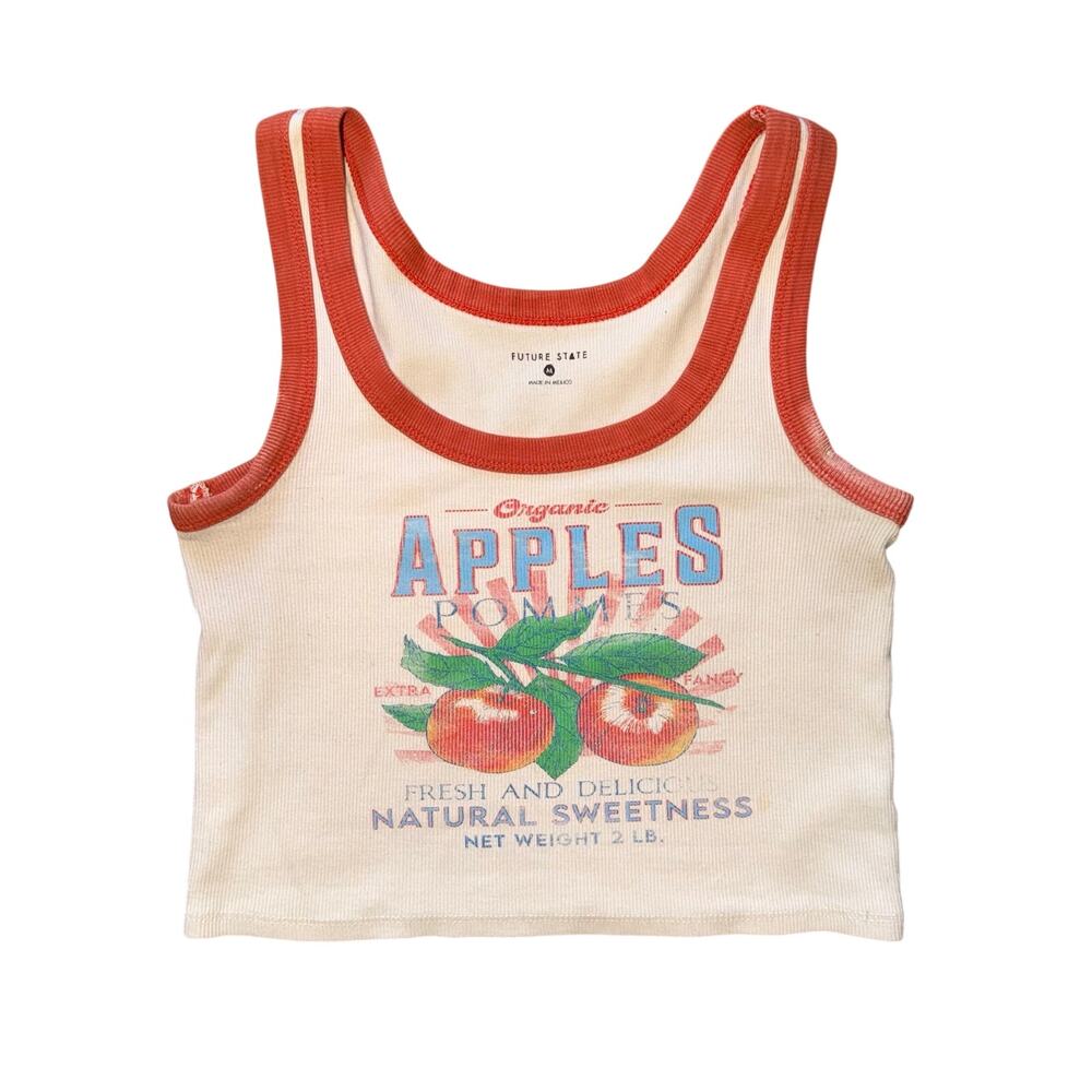 Future State Organic Apples Vintage-Style Ribbed Ringer Tank Top - Size M
